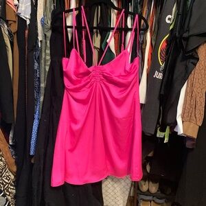 Bright pink silky slip dress